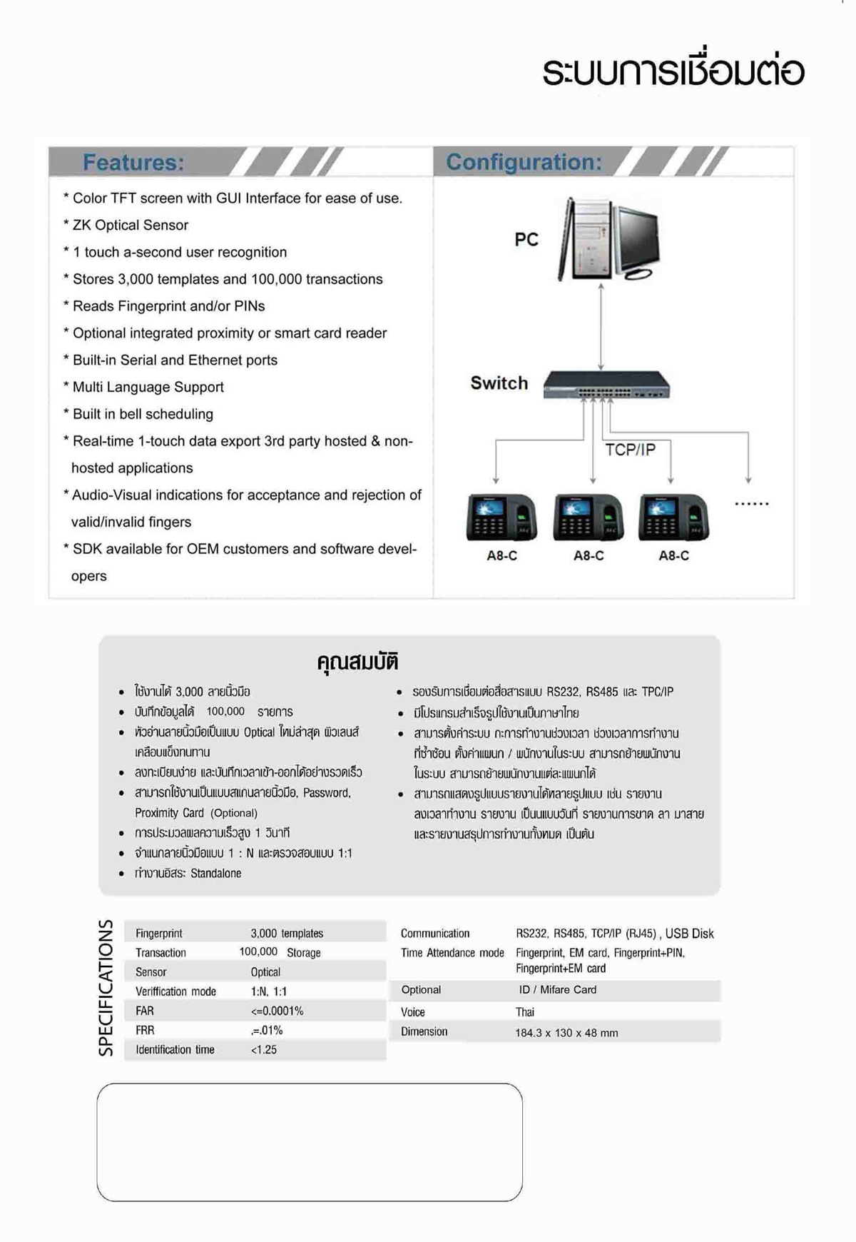 a8c a8-c fingerscan time attendance fingerprint zkteco zksoftware 