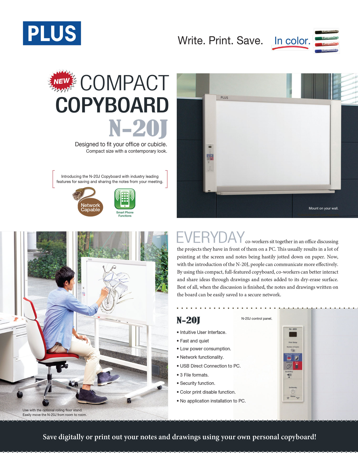 Plus N-20Js  Electronic Copyboard Board กระดานอิเล็กทรอนิกส์อัจฉริยะ พร้อมขาตั้ง