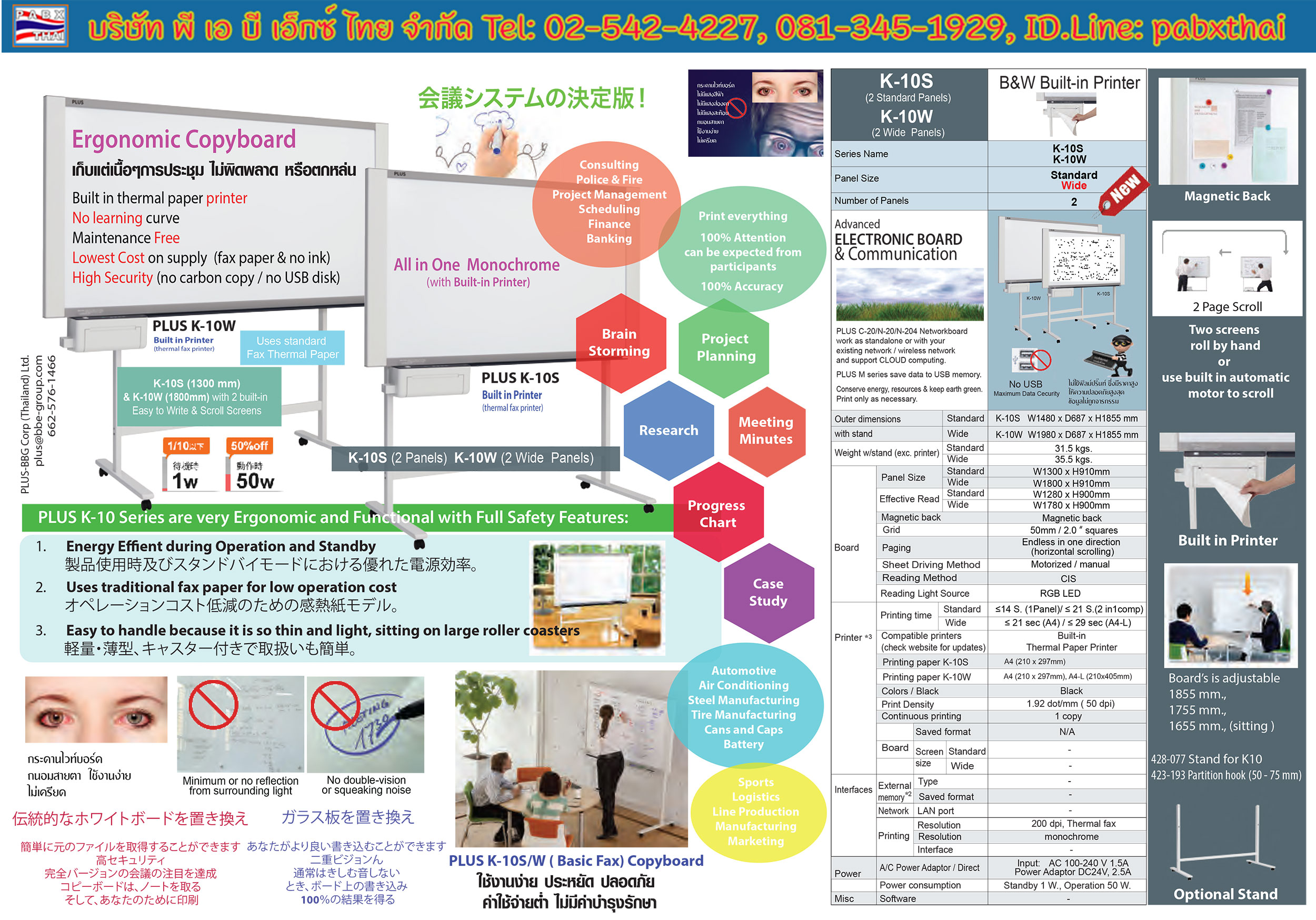 Plus K-10S  Electronic Copyboard Board กระดานอิเล็กทรอนิกส์อัจฉริยะ กระดานนำเสนองานพรีเซ้นต์ ผ่านปริ๊นเตอร์ Fax Thermal Printer