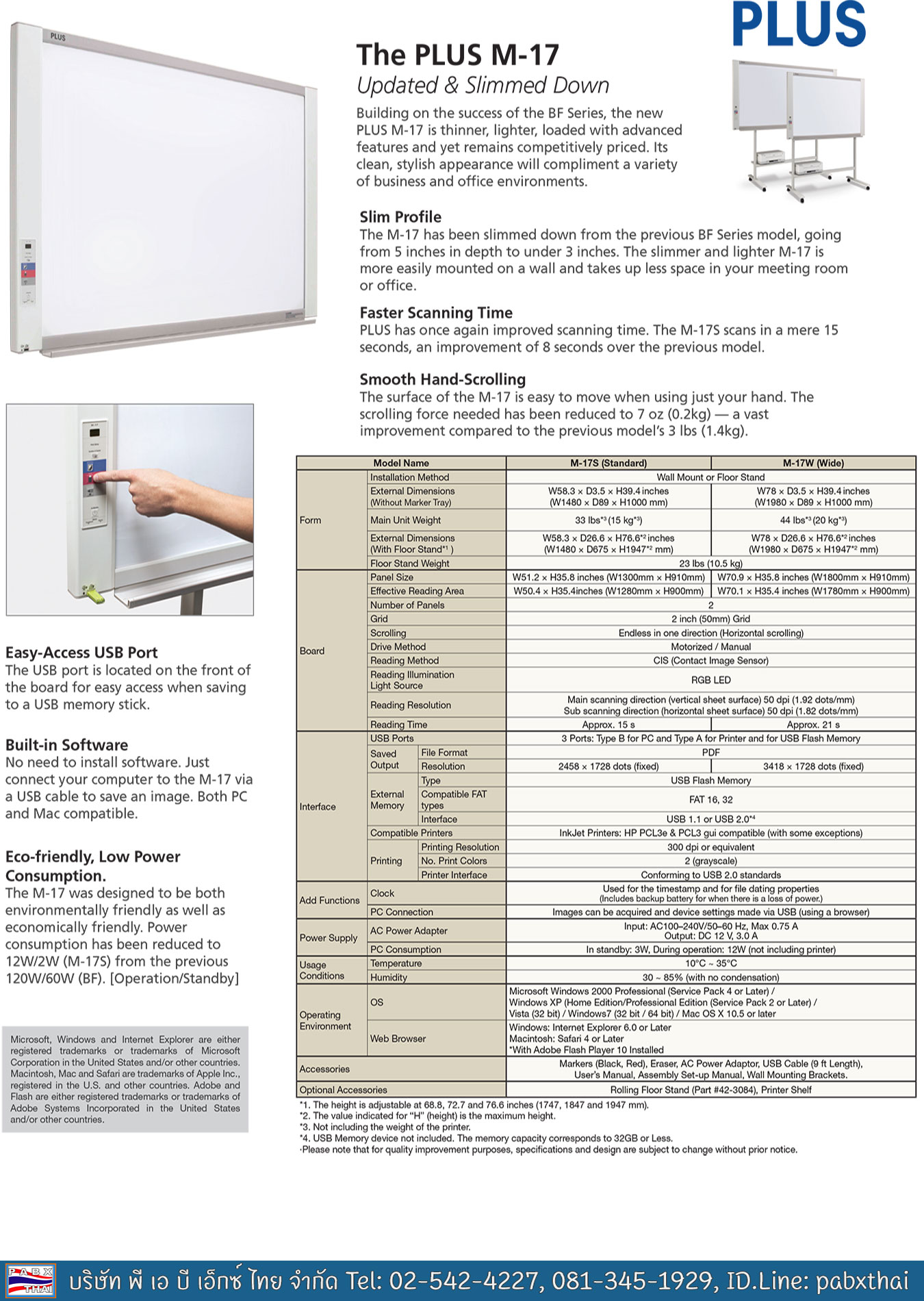 Plus M-17S Electronic Copyboard (4-Color) and Built-in USB memory writer & USB for external printer