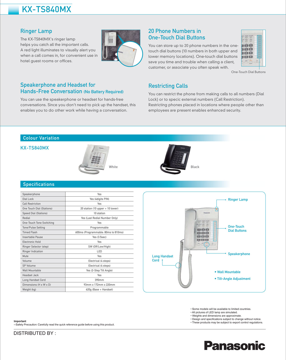 KX-TS840MX,โทรศัพท์สายเดียว,Singleline,Telephone,โทรศัพท์ตั้งโต๊ะ,ใช้กับ,ตู้สาขาโทรศัพท์,Panasonic